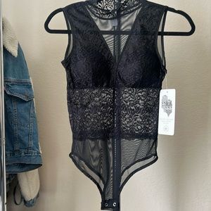 Aura Black Lace/Mesh Bodysuit S/M